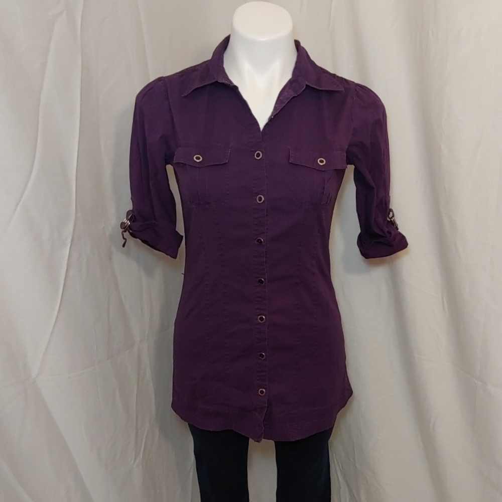 🎁FANG plum stretch button up tunic 3/4 sleeve